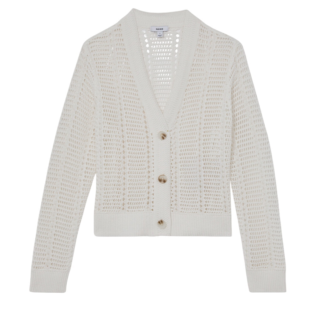 REISS Star Open-Knit Button-Through Cardigan